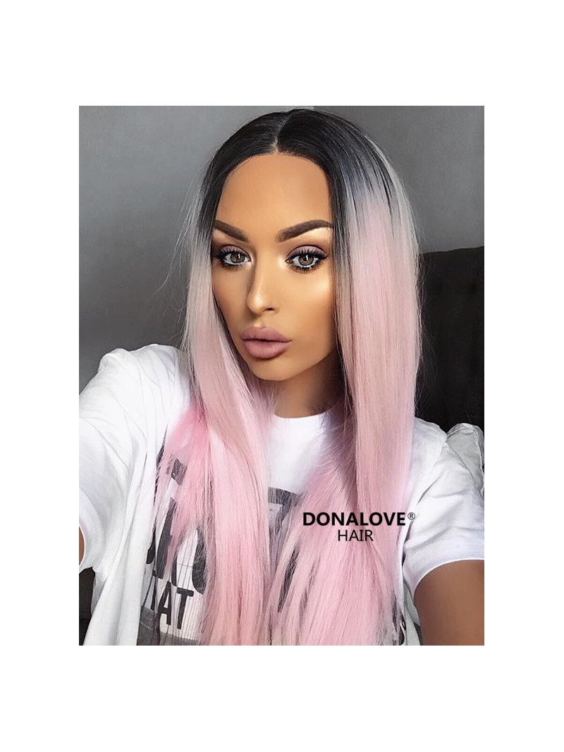 Black To Pink Ombre Long Straight Synthetic Lace Front Wig Sny095 Synthetic Wigs Donalovehair