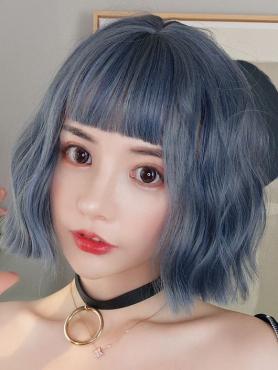 New Fog Blue Bob Wavy Synthetic Wefted Cap Wig LG001