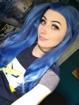 Blue Waist-length Straight Synthetic Lace Wig-SNY037
