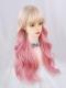 Blonde Gradient Pink Long Wavy Synthetic Wefted Cap Wig LG763