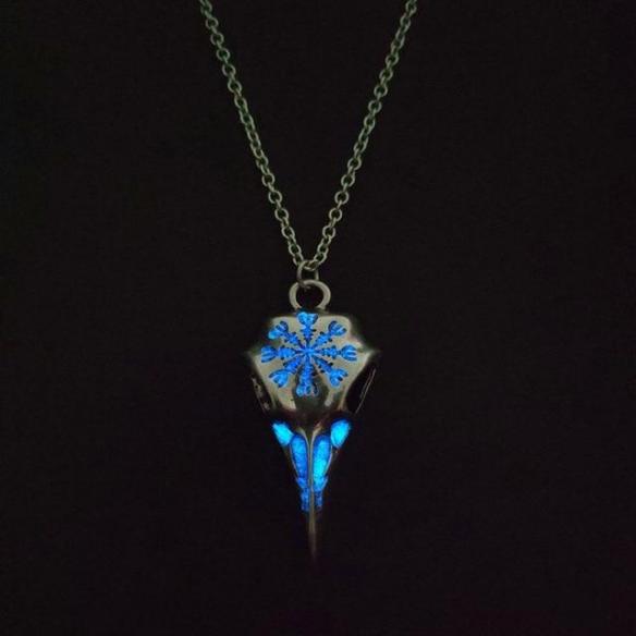 Glow in the Dark Crow Head Incantation Necklace A020