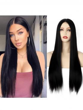 Natural Black Long Straight Middle Part Lace Wig MPL001