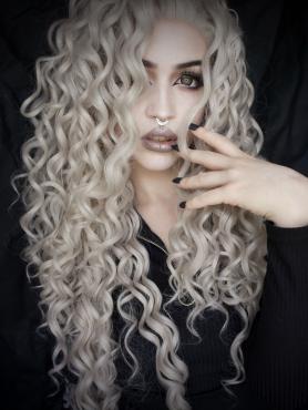 Gray waist length curly Synthetic Lace Wig-SNY068