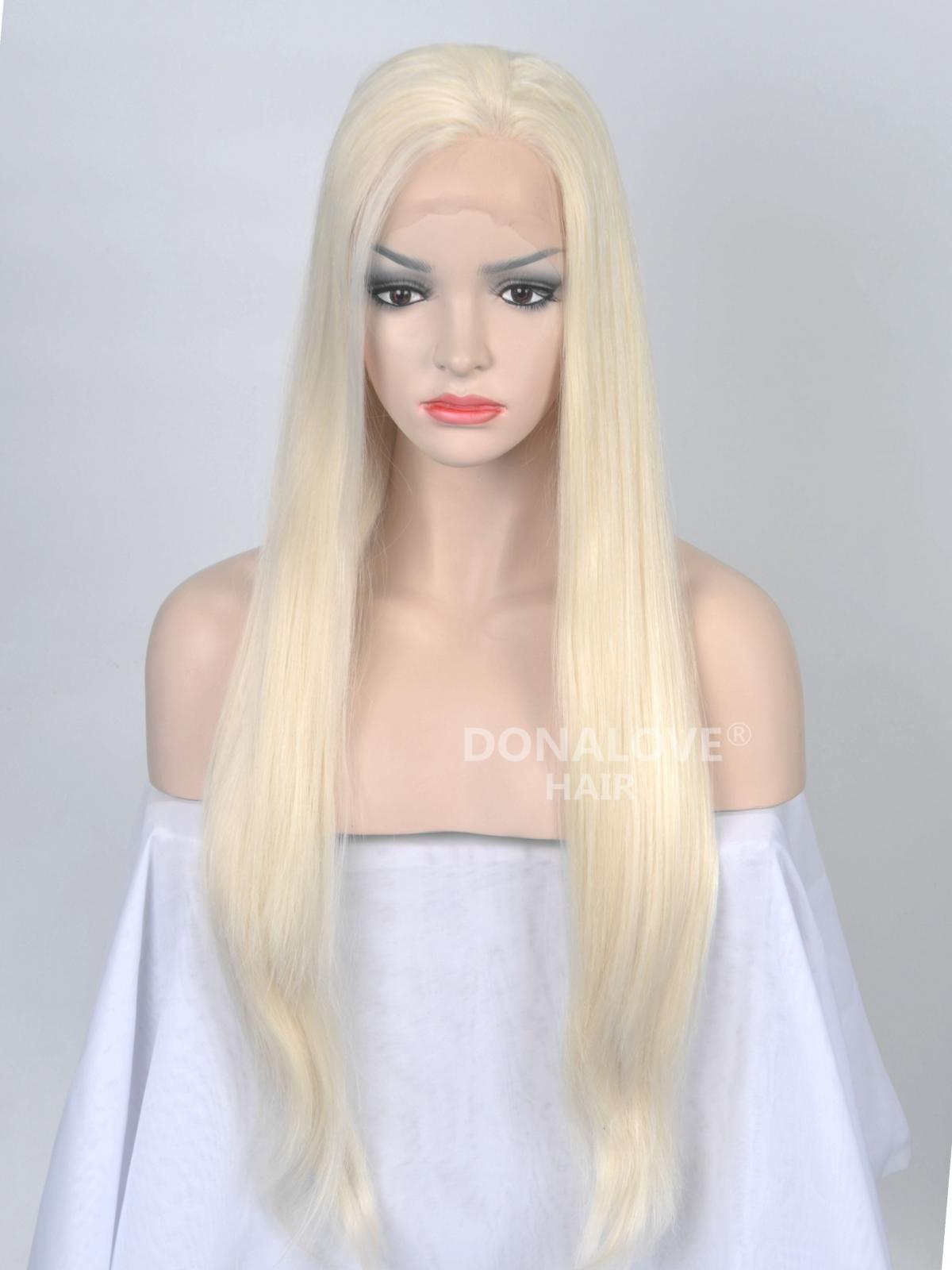 Light Blonde Waist Length Straight Synthetic Lace Front Wig Sny051