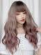 GRADIENT GRAY PINK LONG WAVY SYNTHETIC WEFTED CAP WIG LG302