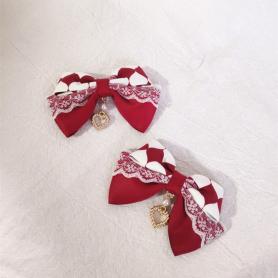  One Pair of Wine Red Lace Lolita Hair Clip LH097
