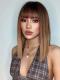 Ombre Brown Golden Short Straight Bobo Synthetic Wigs with Bangs LG912
