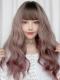 GRADIENT GRAY PINK LONG WAVY SYNTHETIC WEFTED CAP WIG LG302