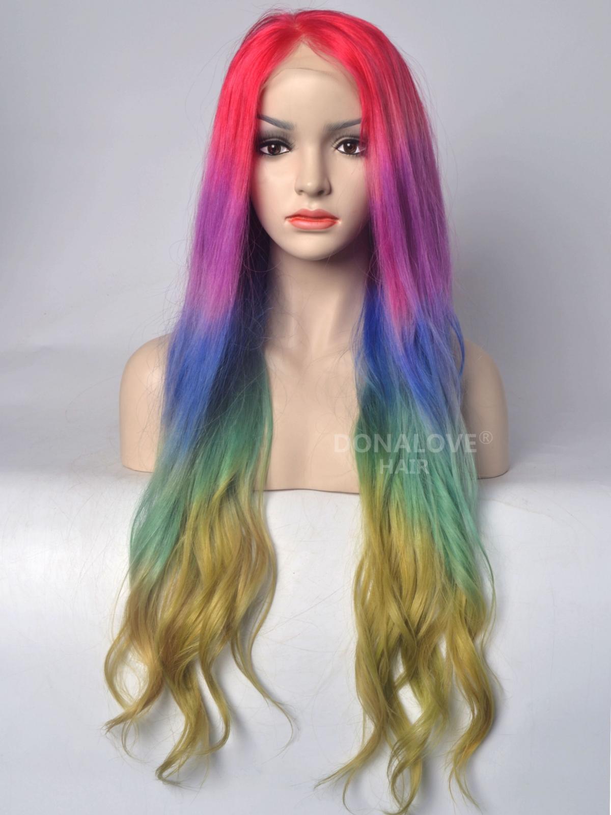 rainbow hair wig real hair