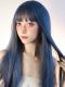 BLUE LONG STRAIGHT SYNTHETIC WEFTED CAP WIG LG474