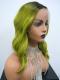 Black to Apple Green Wavy Shoulder Length Synthetic Lace Front Wig-SNY115