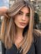 Brown Highlights Long Straight Human Hair Wig HH208