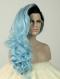 Black to Light Blue Wavy Long Lace Front Synthetic Wig-DQ029