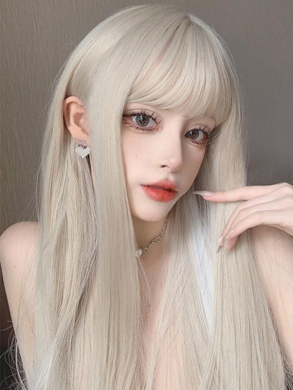 Off-White Long Straight Synthetic Lace Front Lolita Wig LG498 ...