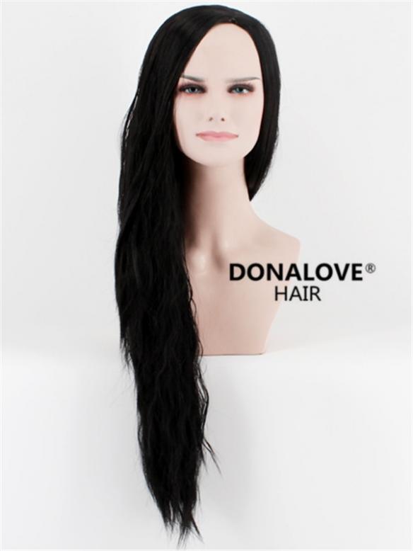 Black Wave Waist Length Synthetic Wefted Cap Wig WW012