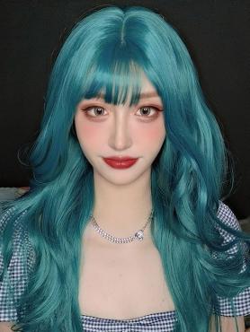 GORGEOUS GREEN WAVY LONG SYNTHETIC WEFTED CAP WIG LG896