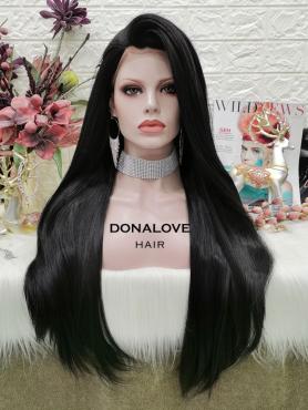 BLACK LONG STRAIGHT SYNTHETIC LACE FRONT WIG SNY302