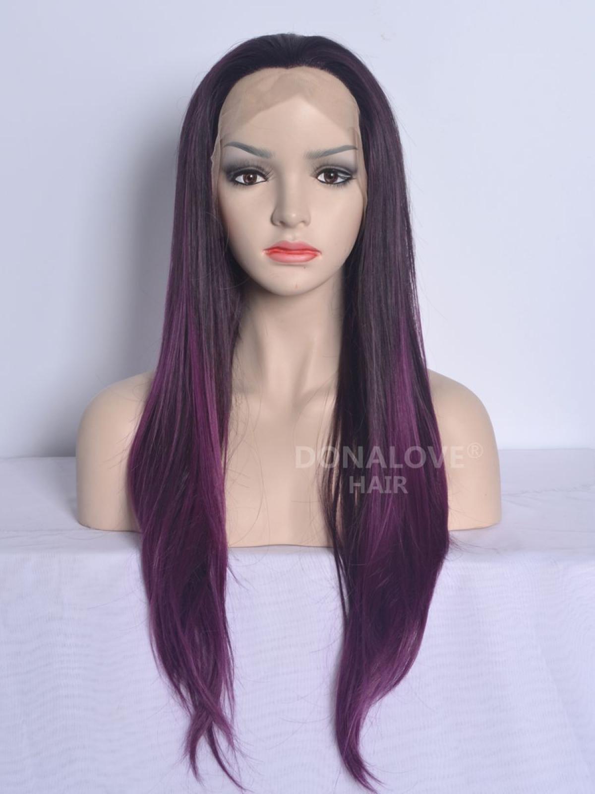 Black Ombre Purple Waist Length Straight Synthetic Lace Wig Sny021