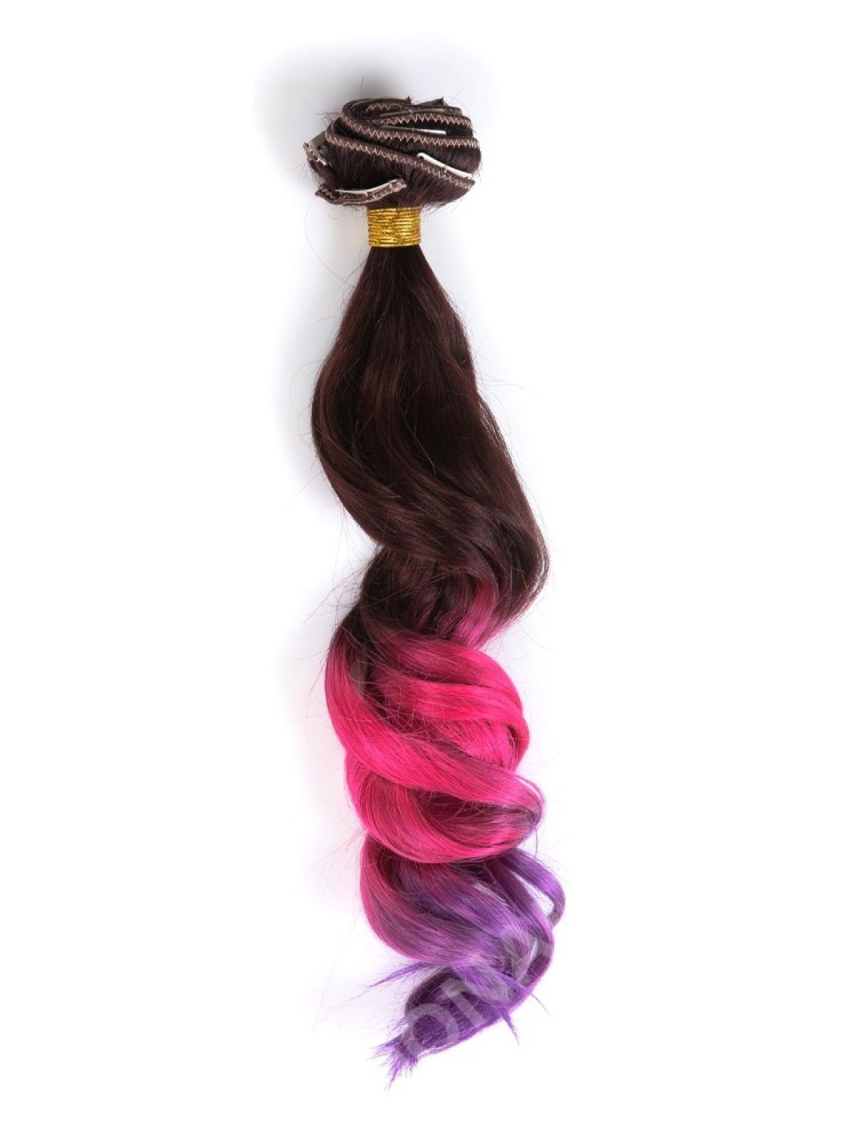 Brown To Pink To Purple Colorful Clip In Hair Extensions Cd008