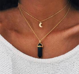 Layered Moon and Crystal Necklace A014