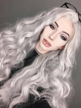 Gray Waist length Wavy Synthetic Lace Front Wig-SNY053