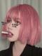PINK SHORT BOB SYNTHETIC WEFTED CAP WIG LG314