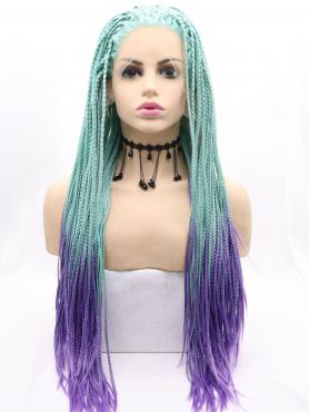 Green ombre purple Twist Braided lace front synthetic Wig SNY375