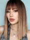 Ombre Brown Golden Short Straight Bobo Synthetic Wigs with Bangs LG912