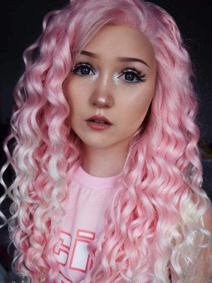 Pink waist length curly Synthetic Lace Wig-SNY029 - SYNTHETIC WIGS ...