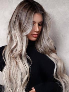 BROWN OMBRE BLONDE LONG WAVY HUMAN HAIR WIGS FLW044