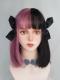 Half Black and Half Purple Straight Synthetic Wefted Cap Wig LG589