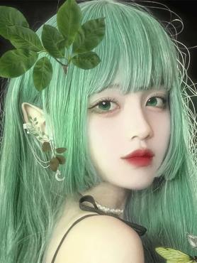 Hime Cut Green Long Straight Synthetic Wefted Cap Wig LG722