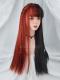 HALF BLACK AND HALF RED LONG STRAIGHT SYNTHETIC WEFTED CAP WIG LG211