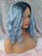 BLUE OMBRE SHOULDER LENGTH CURLY SYNTHETIC LACE FRONT WIG SNY310