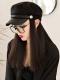 #wigwithhat British retro style Hat With Black Synthetic Hair, Hat Wig WB005