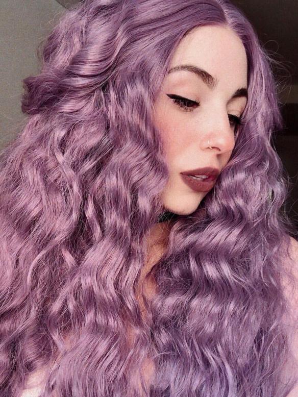 NEW Lavender Purple Shade Slight Beach Wavy Synthetic Lace Front Wig ...