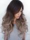 Dark Brown Ombre Ash blonde Long Wavy Human Hair Wig HH039