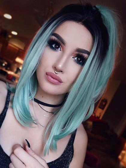 Black ombre Light Green Bob Synthetic Lace Front Wig SNY097 - Home ...