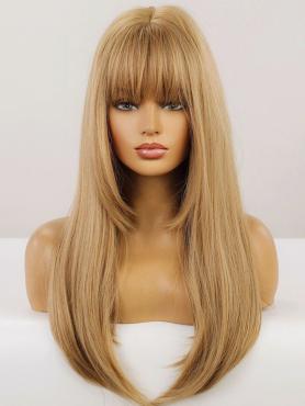 Blonde Long Straight Wefted Synthetic Wig with Bangs LG963