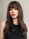 Brown Color Wavy Wefted Synthetic Wig with Bangs LG964