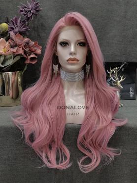 PINK LONG WAVY SYNTHETIC LACE FRONT WIG SNY346