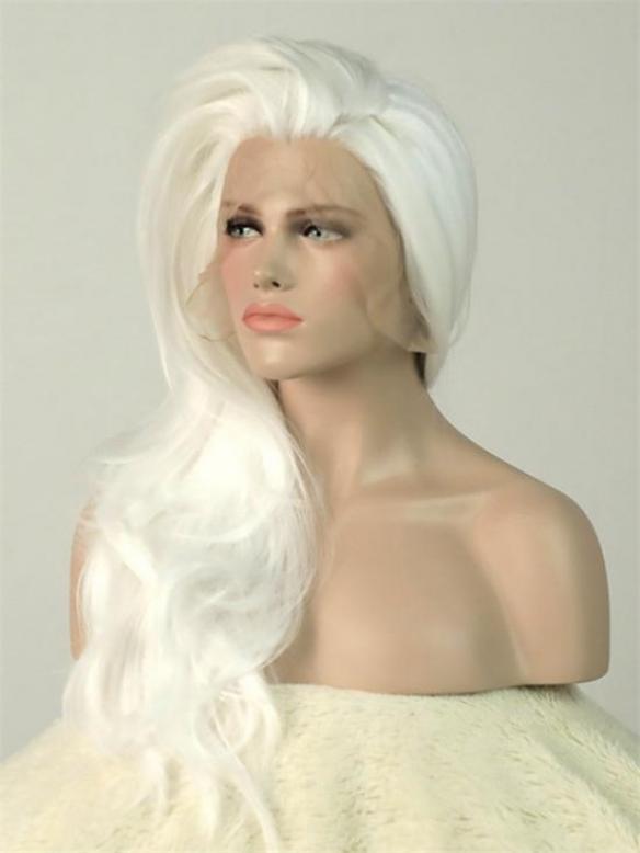 White Wavy Waist Length Lace Front Synthetic Wig Dq013 Synthetic Wigs Donalovehair 4045