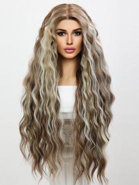 Ashy Blonde Ombre Long Curly Lace Front Synthetic Wig SNY392