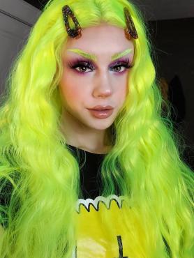 NEON GREEN LONG WAVY SYNTHETIC LACE FRONT WIG SNY300