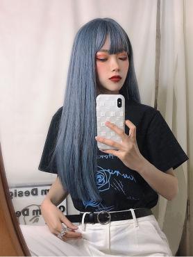 GRADIENT HAZE BLUE LONG STRAIGHT SYNTHETIC WEFTED CAP WIG LG160