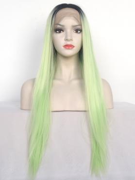 Black Ombre Green Long Straight Synthetic Lace Wig-SNY042