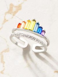 golden sunflower wide band silver ring