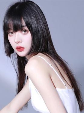 Hime Cut Natural Black Long Straight Synthetic Wefted Cap Wig LG727