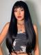 Black LONG straight wefted SYNTHETIC WIG with bangs LG919