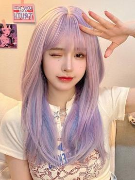 SPECIAL PINK BLUE LONG STRAIGHT SYNTHETIC WEFTED CAP WIG LG887